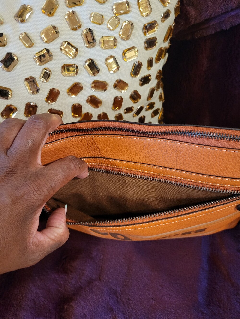 COACH Orange Leather Zip Pouch and Wristlet Clutch - Picture 7 of 10